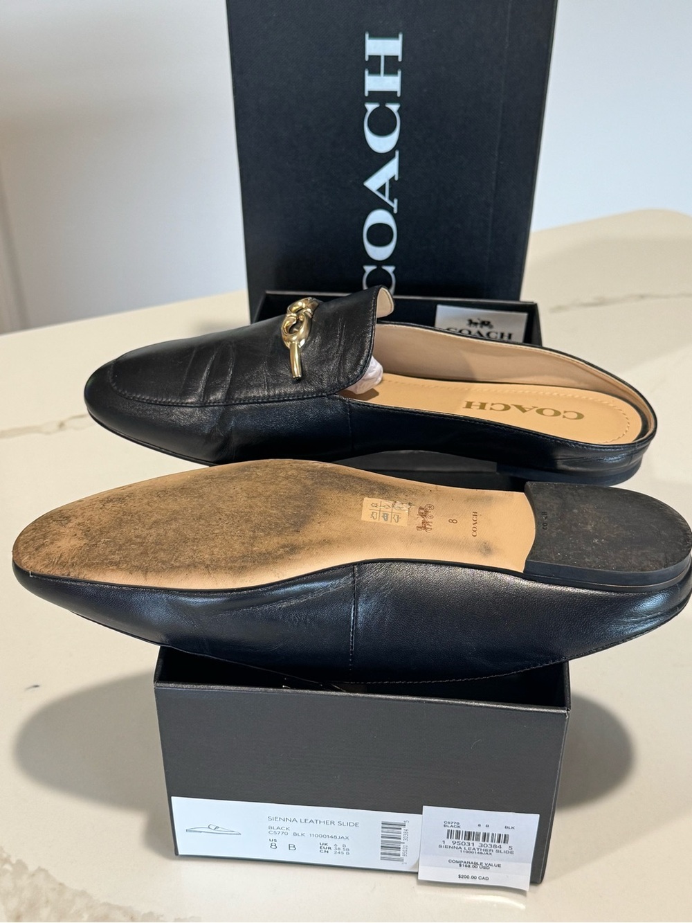 Coach Sienna Black Leather Slip-On Mules with Gold Bit - Picture 8 of 10